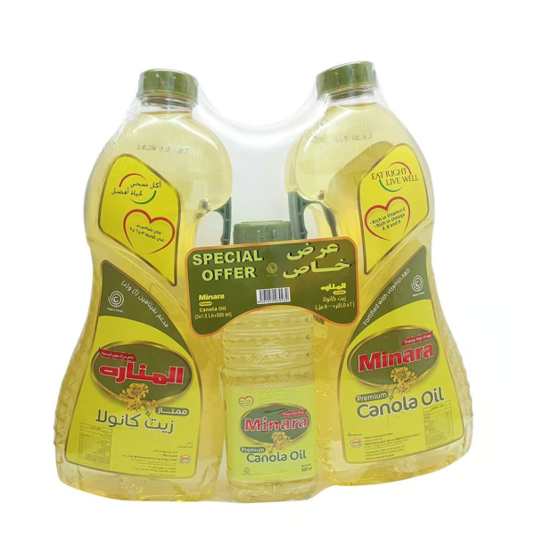 Minara Premium Canola Oil 2 x 1.5 Litres + 500 ml