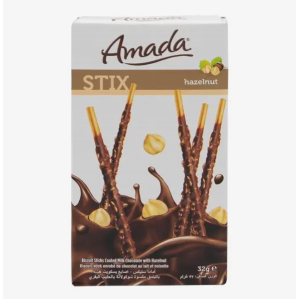 Amada Stix Milk Chocolate Covered Biscuit Fingers with Hazelnut Fingers, 32g