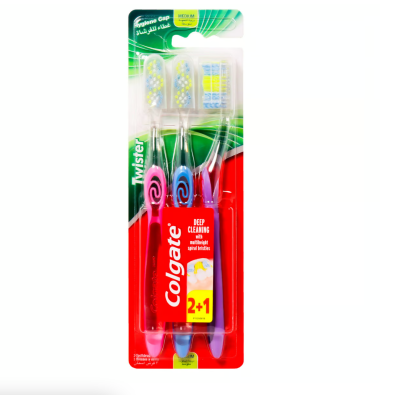 Colgate Twister Deep Cleaning Medium Toothbrush Assorted Colours 2+1