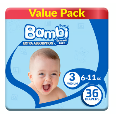 Sanita Bambi Baby Diaper Value Pack Size 3 Medium 6-11 kg 36 pcs