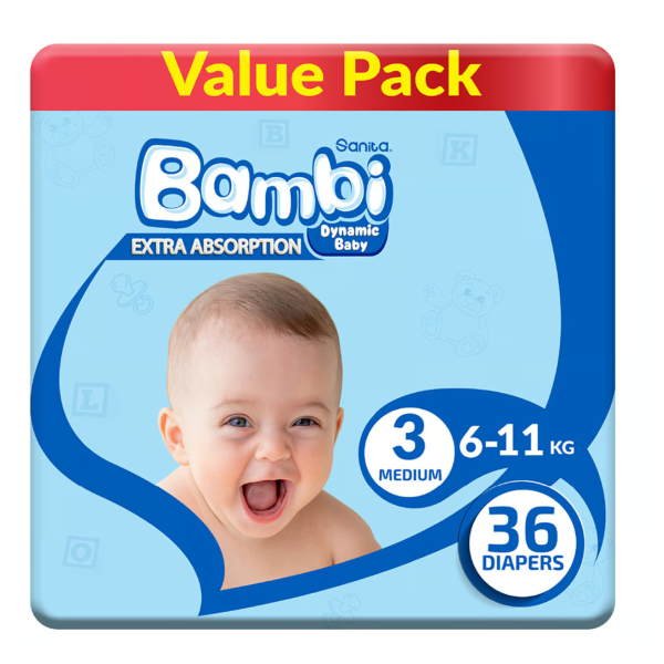 Sanita Bambi Baby Diaper Value Pack Size 3 Medium 6-11 kg 36 pcs