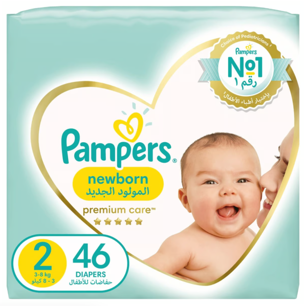 Pampers Premium Care Newborn Taped Diapers Size 2 3-8 kg Unique Softest Absorption for Ultimate Skin Protection 46 pcs