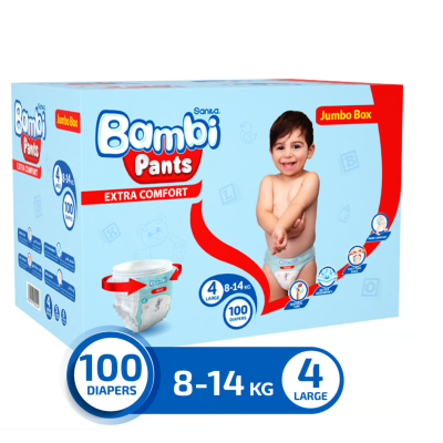 Sanita Bambi Baby Diaper Pants Size 4 Large 8-14 kg 100 pcs