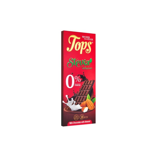 شوكولاتة توبس ستيفيا بالحليب واللوز بدون سكر